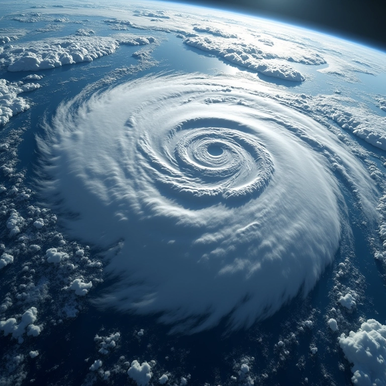 Visão de satélite de um furacão se formando sobre o oceano.