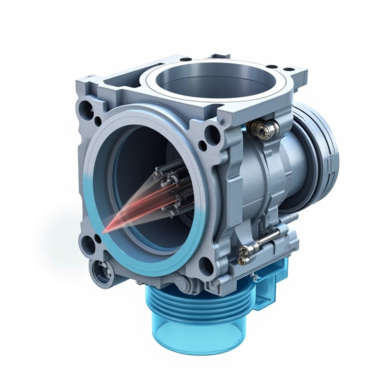 Visão em corte do carburador mostrando o efeito Venturi.