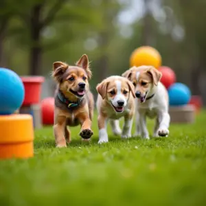 Visão geral de um dog park vibrante e seguro, com cães se divertindo.