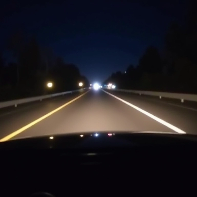 Visão noturna da câmera de ré exibindo imagem clara em manobra noturna.