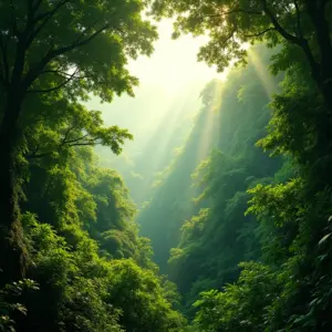 Turismo Sustentável: Como Viajar e Cuidar do Planeta Vista aérea da floresta tropical brasileira com foco em turismo sustentável.