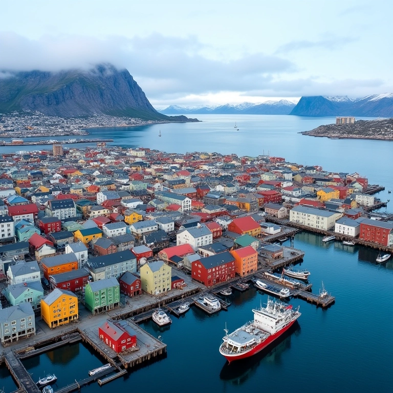Vista colorida de Nuuk, a capital da Groenlândia.