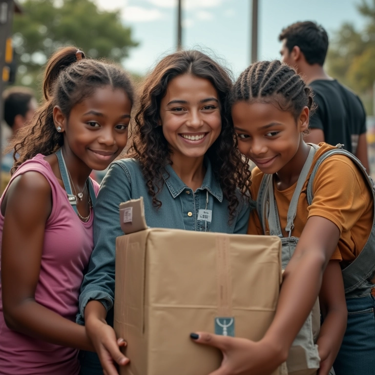 Voluntários brasileiros ajudando vítimas de furacão.