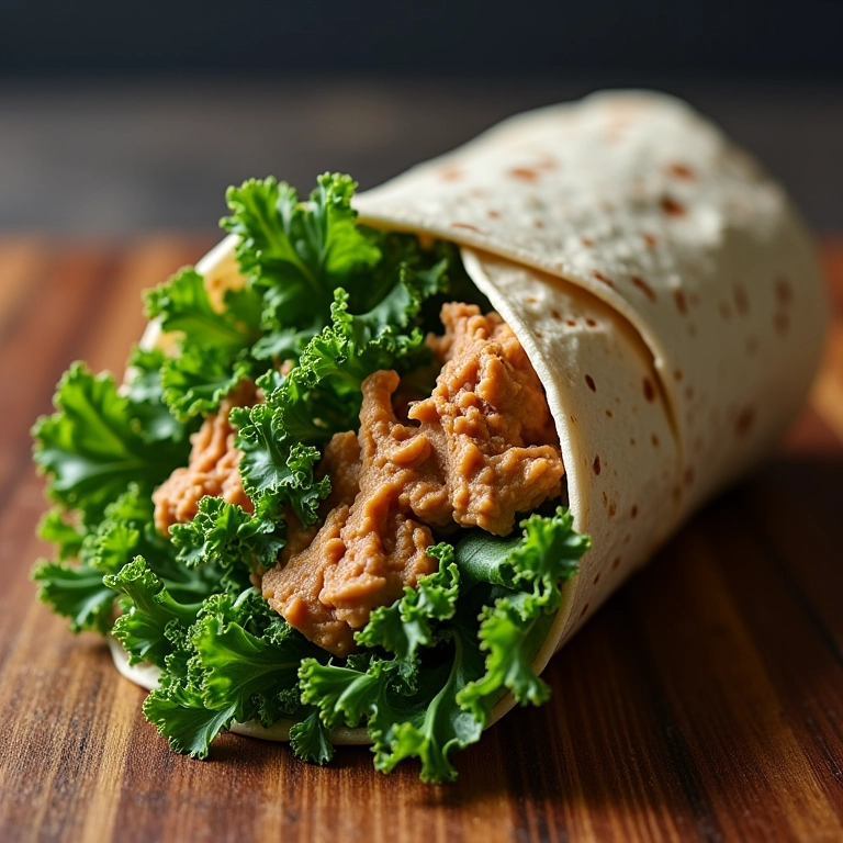 Wrap saudável com couve e hummus, uma opção vegana e nutritiva.