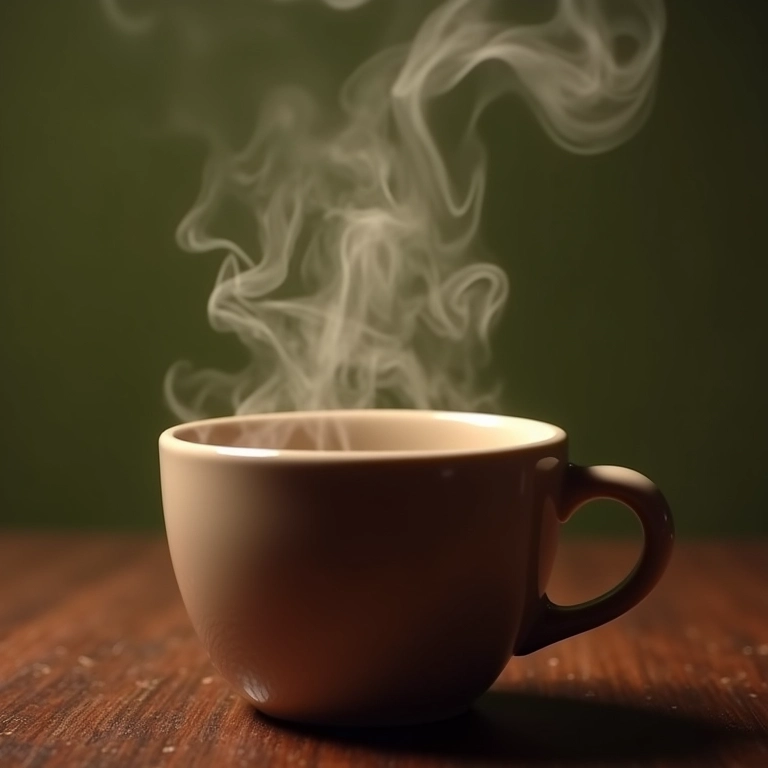 Xícara de café com vapor, representando a moderação no consumo de cafeína.