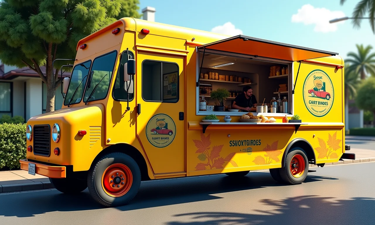 Adesivos criativos e personalizados decoram um food truck com design único.