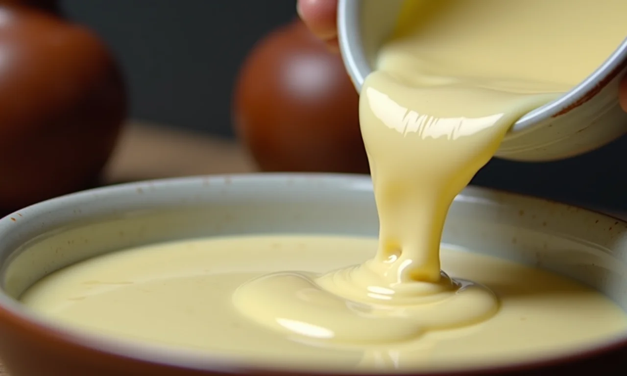 Adicionando chocolate branco derretido à mistura do pudim.