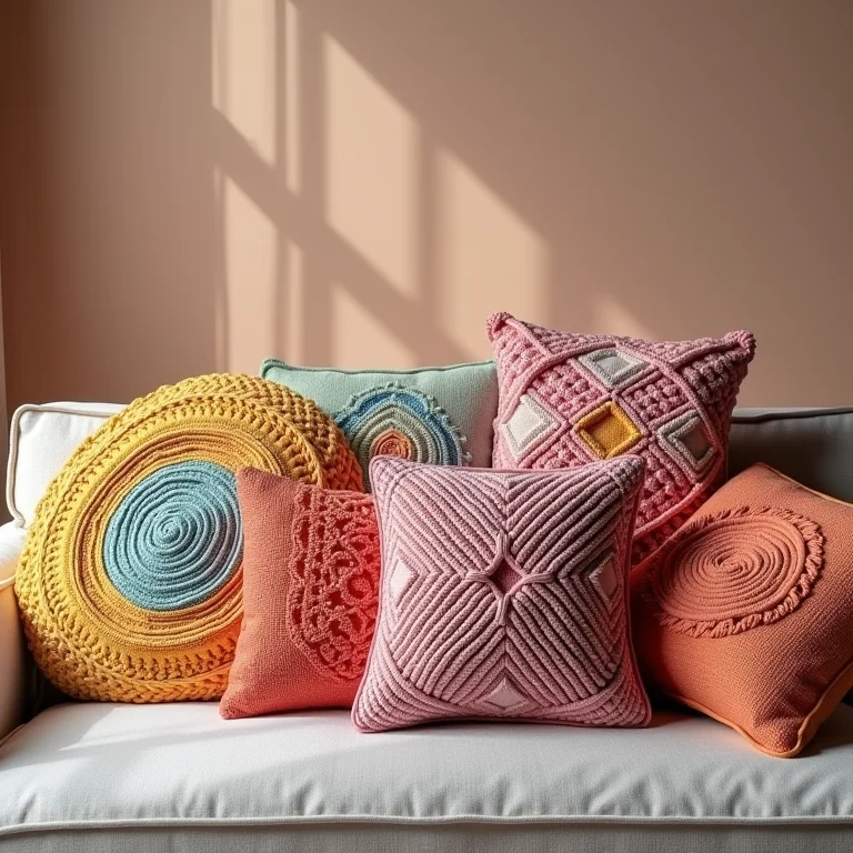 Almofadas de crochê da Círculo S/A em sofá boho