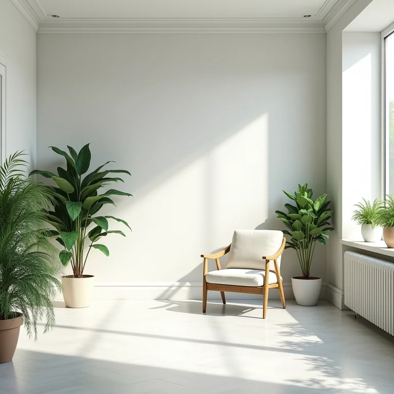 Ambiente sem plantas, demonstrando a falta de vida em um espaço escandinavo.