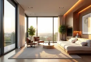 Apartamento studio bem decorado com conceito aberto e iluminação natural abundante