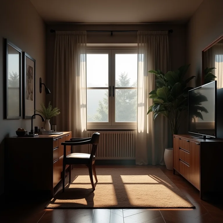 Apartamento studio com janelas bloqueadas, sem aproveitamento da luz natural.