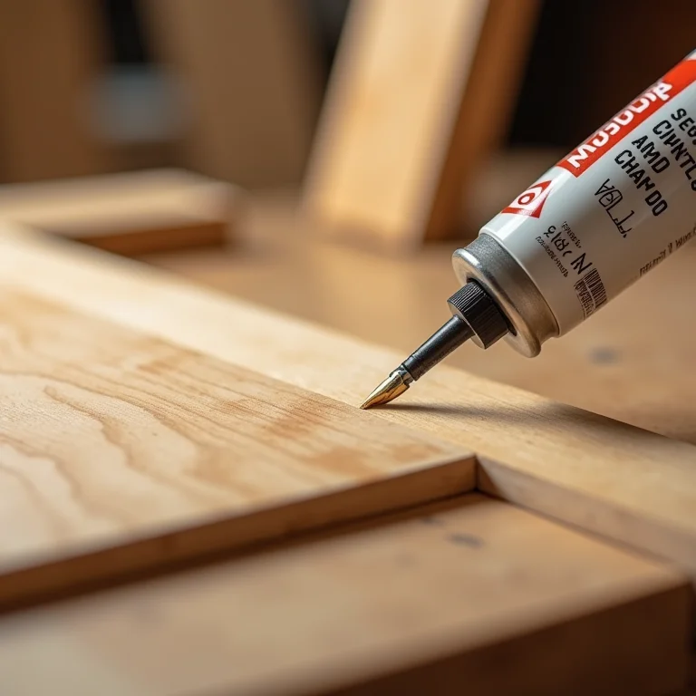 Aplicação de selante na borda de uma placa de armário.