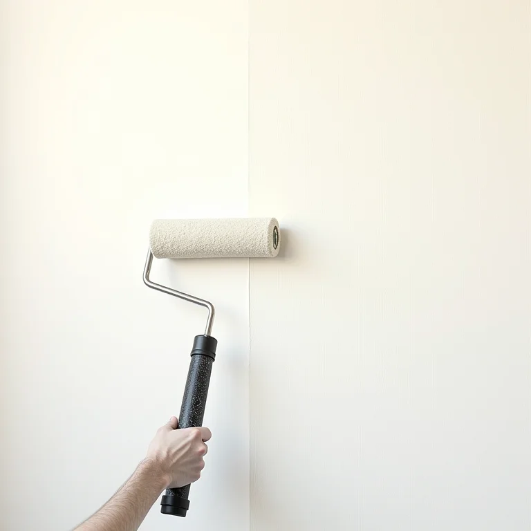 Aplicação de textura uniforme em parede com rolo de pintura.