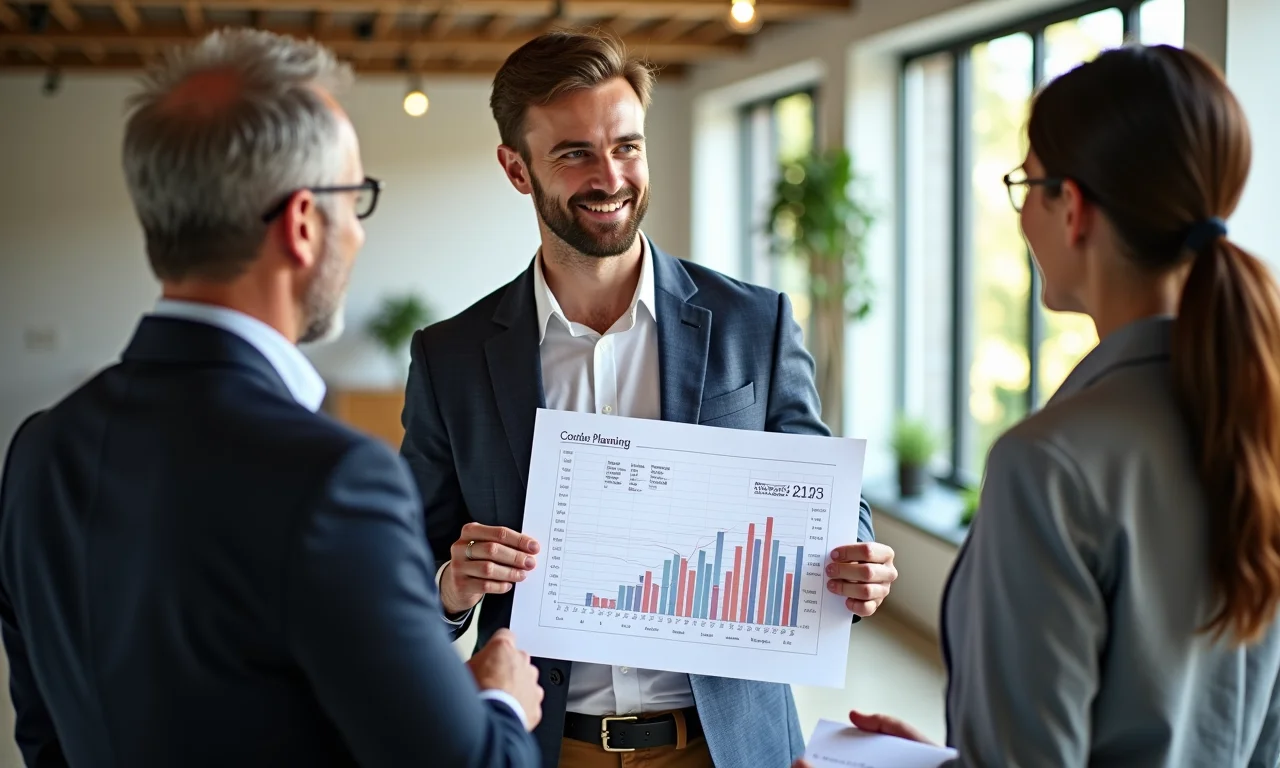 Arquitetos apresentando orçamento detalhado para revitalização de centro cultural.