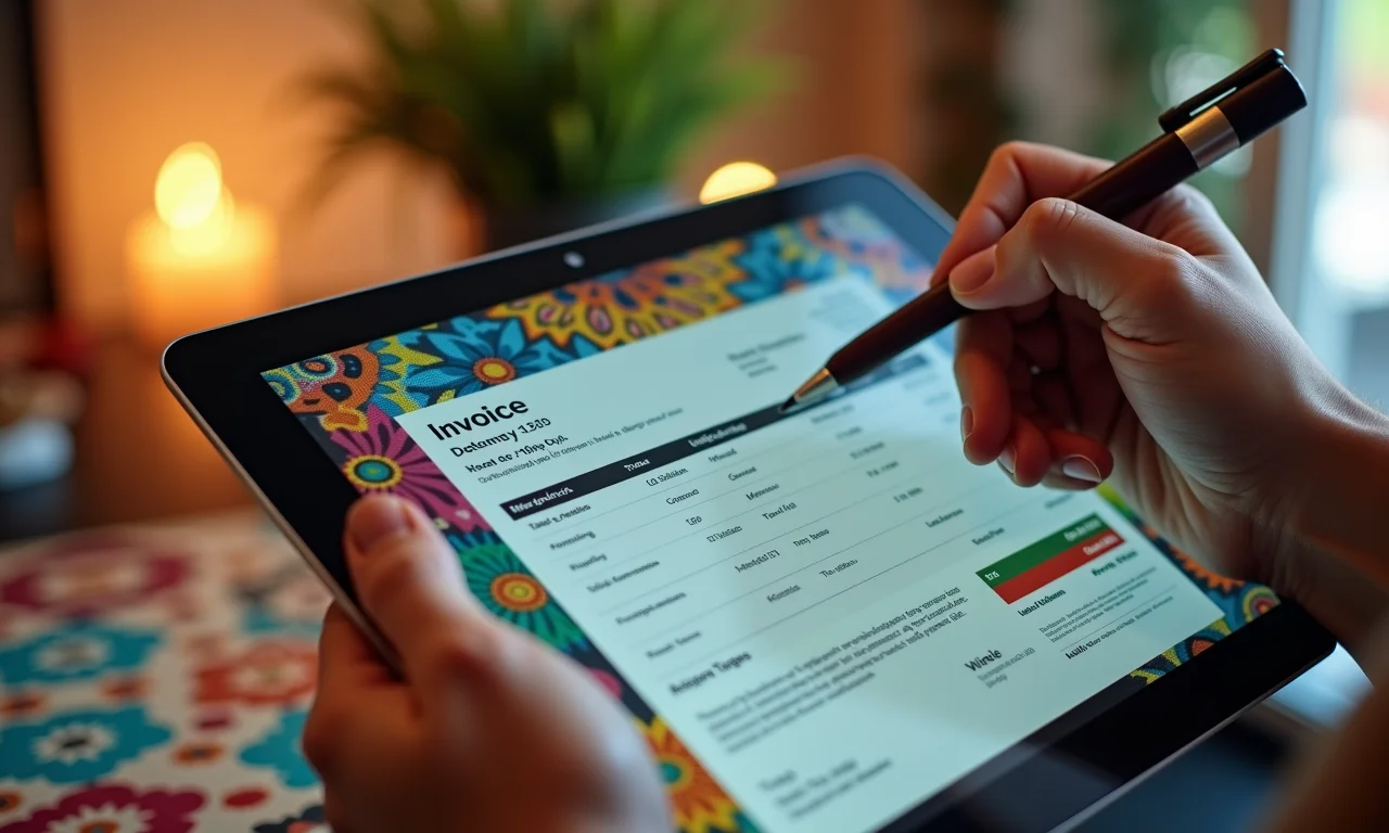 Artista MEI emitindo nota fiscal eletrônica com tablet.