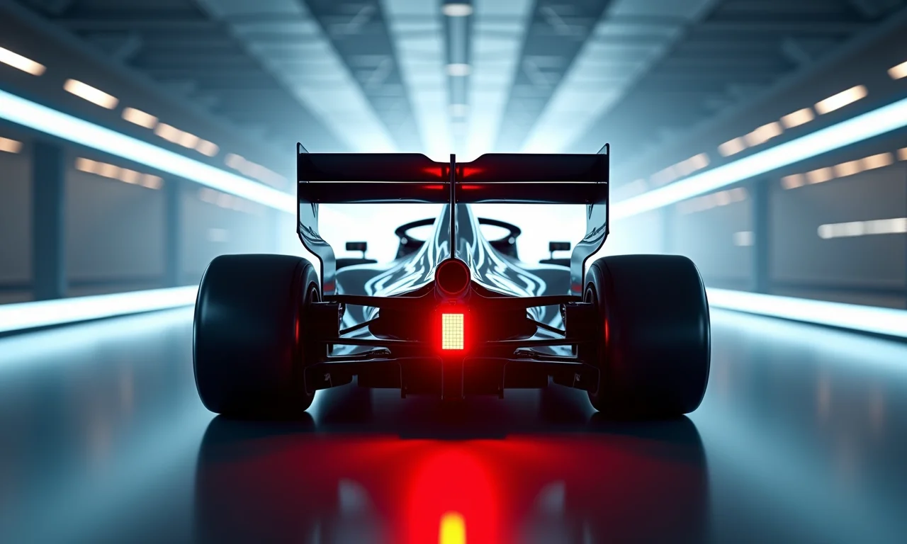 Asa traseira de carro de corrida gerando downforce visível.