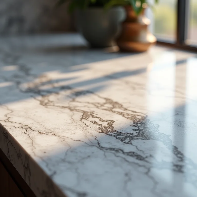 Bancada de granito ou mármore com superfície elegante e durável.