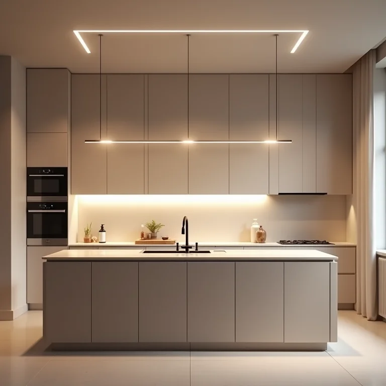 Bancada suspensa com iluminação integrada em design minimalista