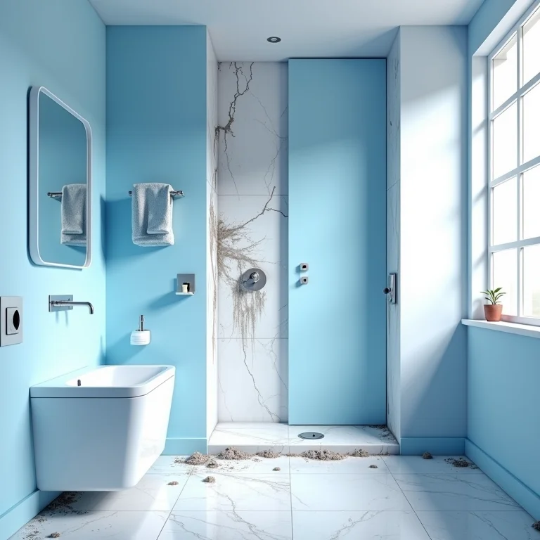 Banheiro com materiais inadequados sofrendo danos por infiltração