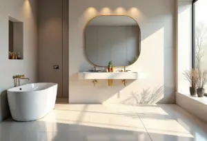 Banheiro de luxo com porcelanato polido e acetinado