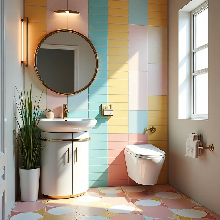 Banheiro divertido com pastilhas coloridas