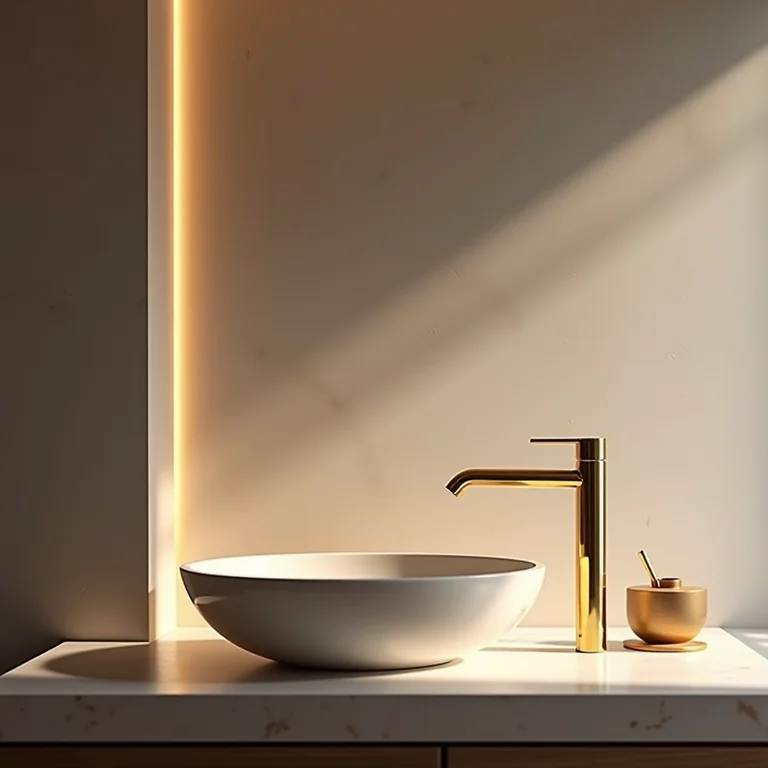 Banheiro elegante com torneira de parede de luxo