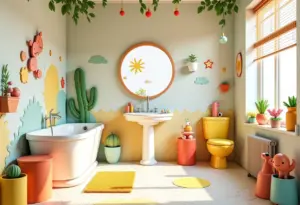 Decoração de banheiro infantil: 7 erros que você não pode cometer Banheiro infantil com decoração lúdica e colorida