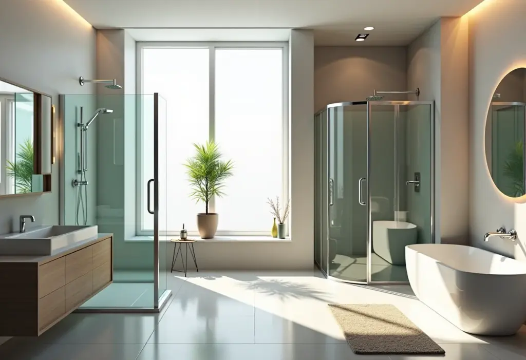 Medida padrão de box: o guia definitivo para não errar Banheiro moderno com diferentes modelos de box de vidro