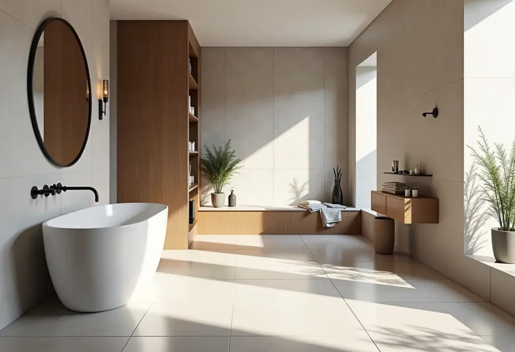 Porcelanato para banheiro: o guia definitivo para não errar na escolha Banheiro moderno com porcelanato acetinado e polido