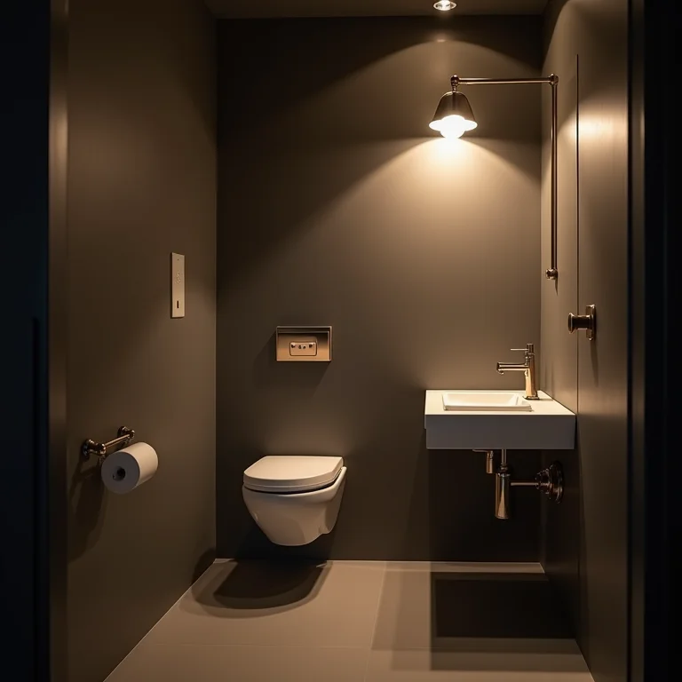 Banheiro pequeno com iluminação inadequada