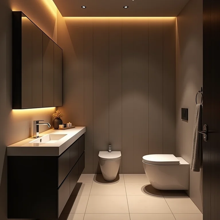 Banheiro pequeno com iluminação inadequada