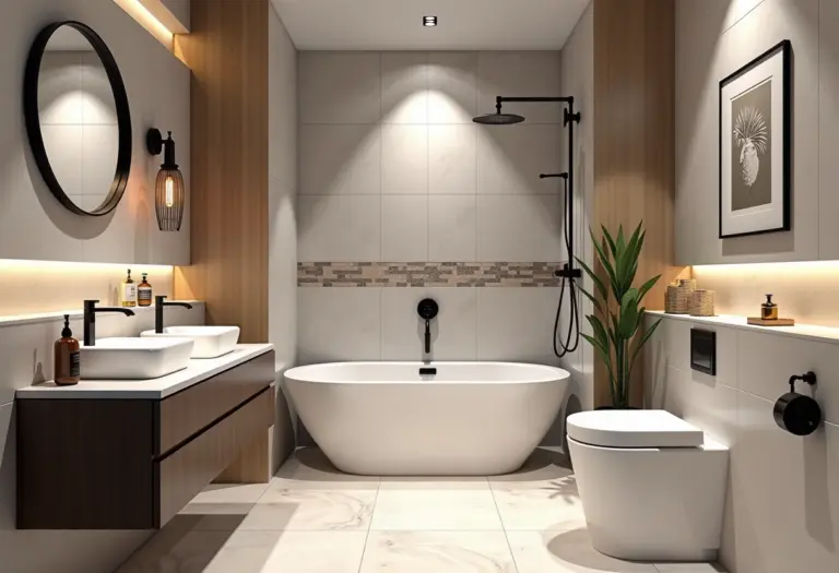 Banheiro pequeno com pastilhas decorativas