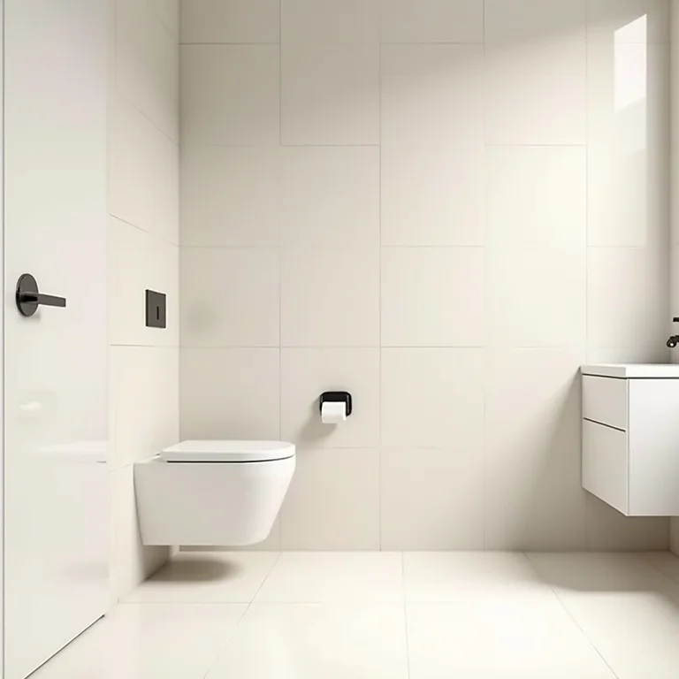 Banheiro pequeno com porcelanato claro