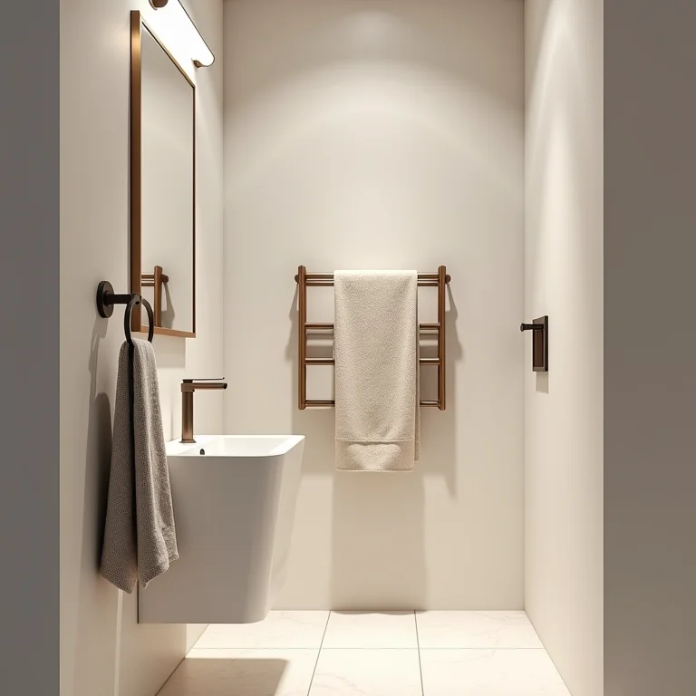 Banheiro pequeno com porta-toalhas mal posicionado