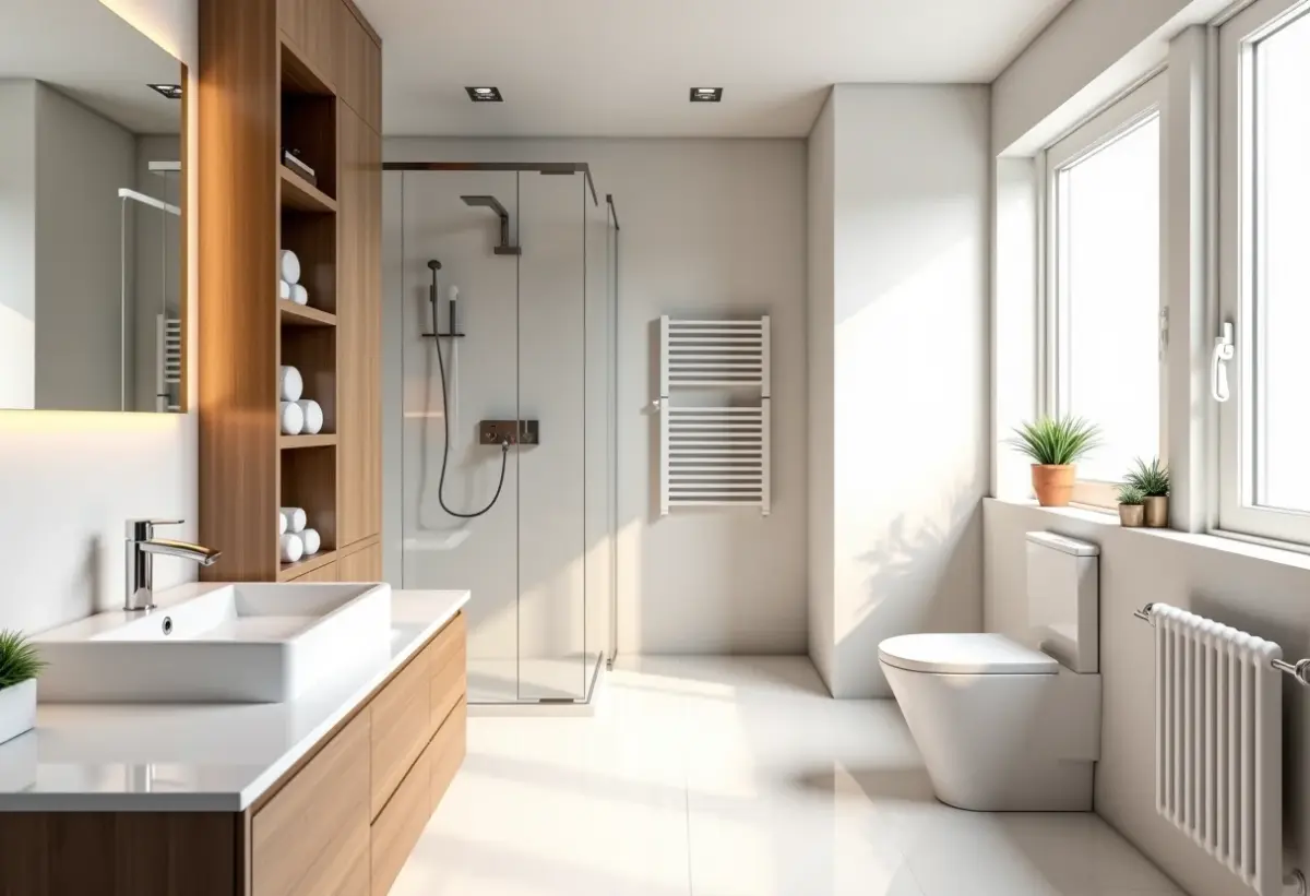 Banheiro pequeno decorado com soluções inteligentes e design moderno