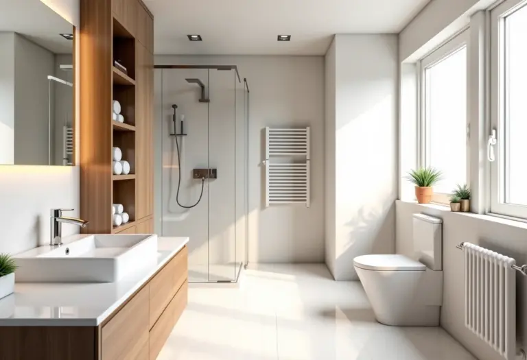 Banheiro pequeno decorado com soluções inteligentes e design moderno