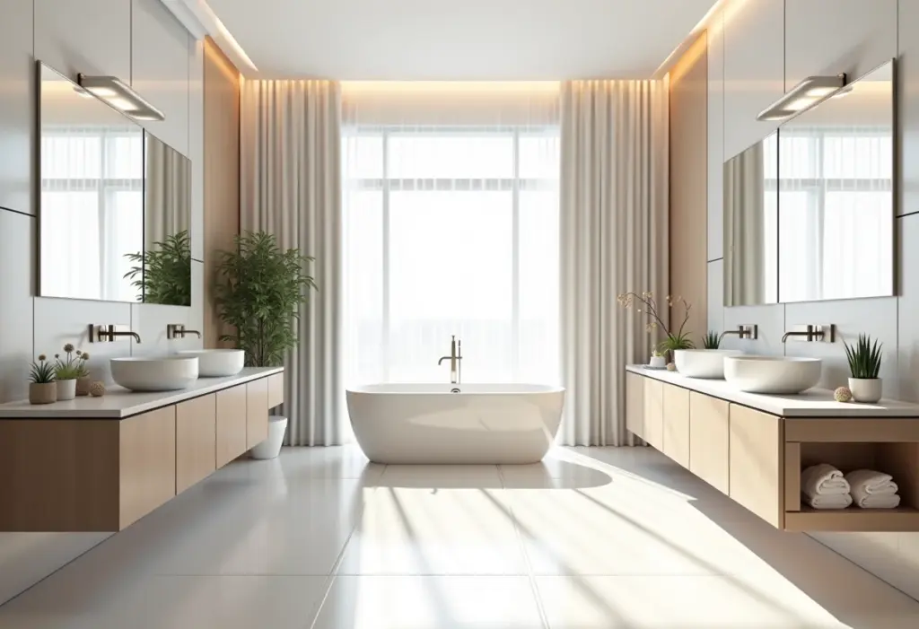 Reforma de Banheiro: 7 erros que você não pode cometer Banheiro recém-reformado com design moderno e iluminação natural abundante.