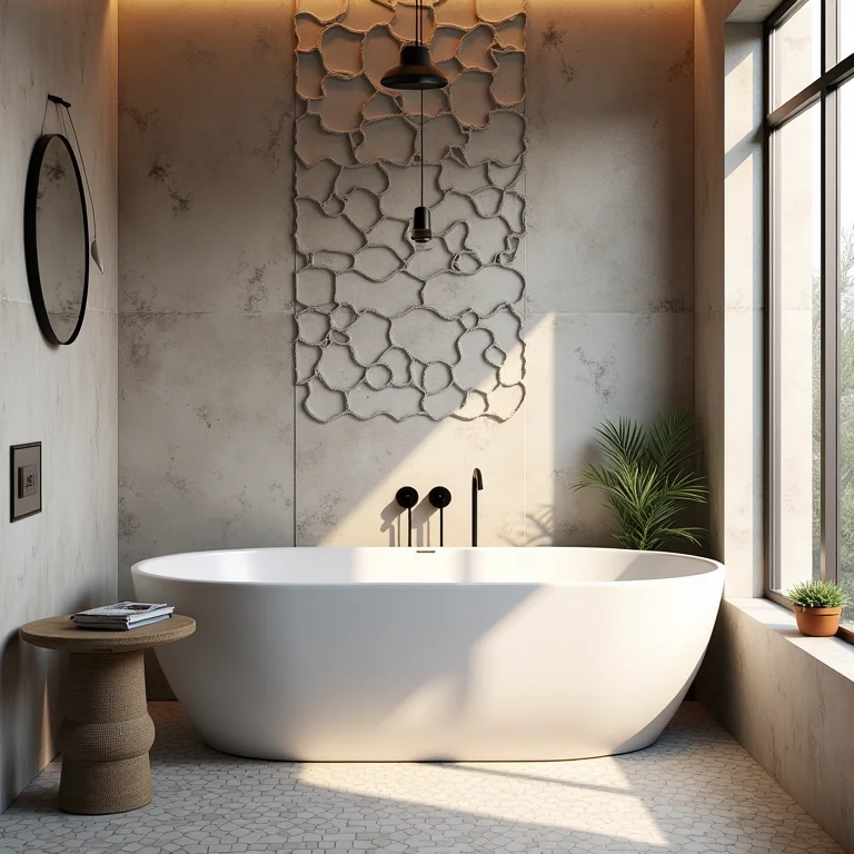 Banheiro único com pastilhas de formatos diferentes