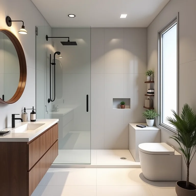 Box de banho moderno e sem moldura para otimizar espaço em banheiro pequeno