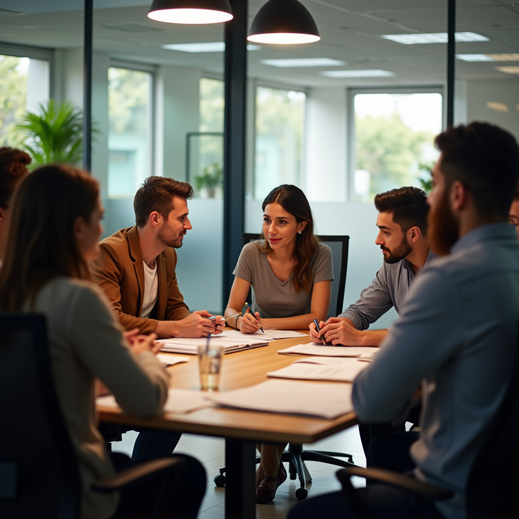 Equipe diversa planejando estratégias de marketing para 2026.