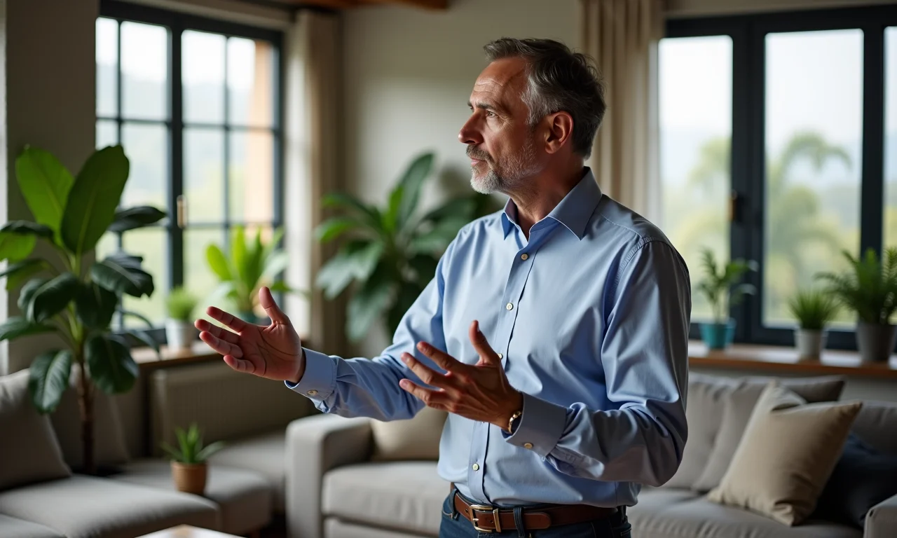 Bruno Perini ensinando sobre investimentos em um apartamento moderno brasileiro.