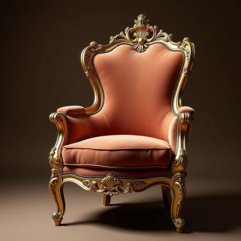 Cadeira Luís XV com detalhes intrincados e folha de ouro.