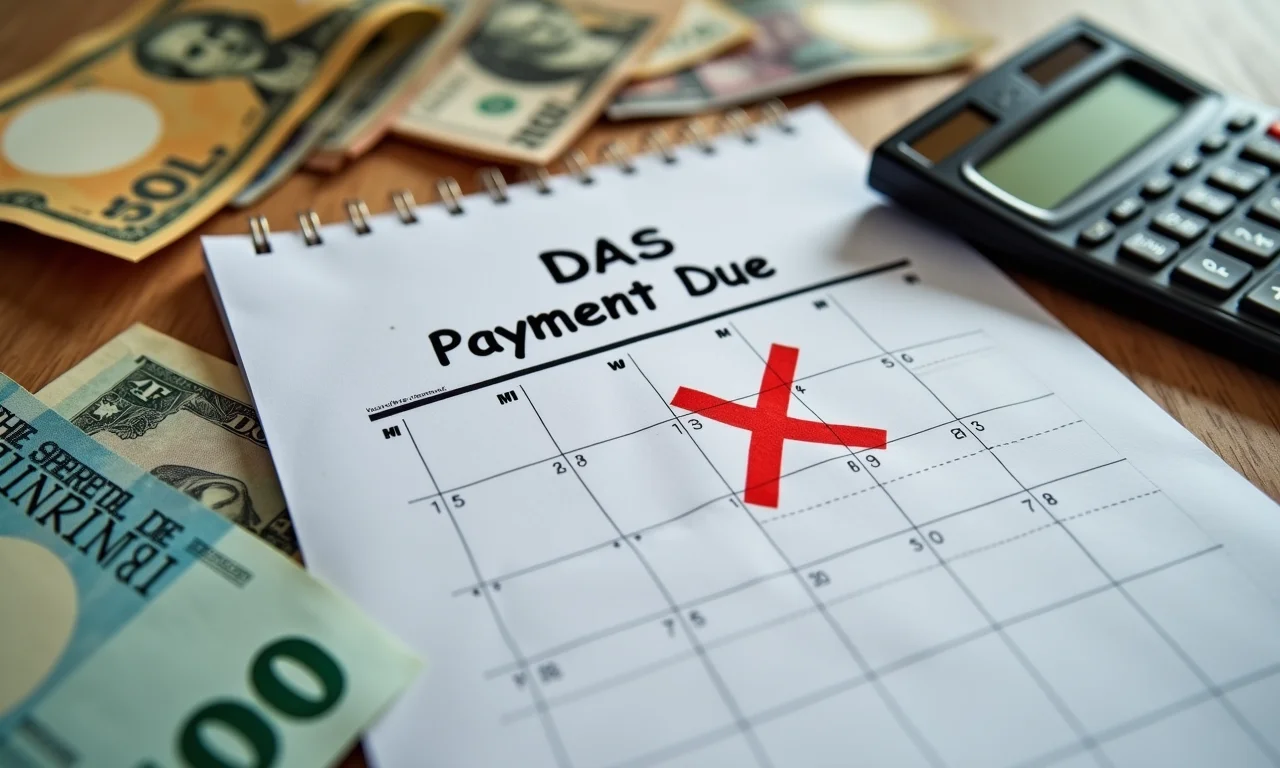 Calendário marcando data de vencimento do DAS com contas e calculadora.