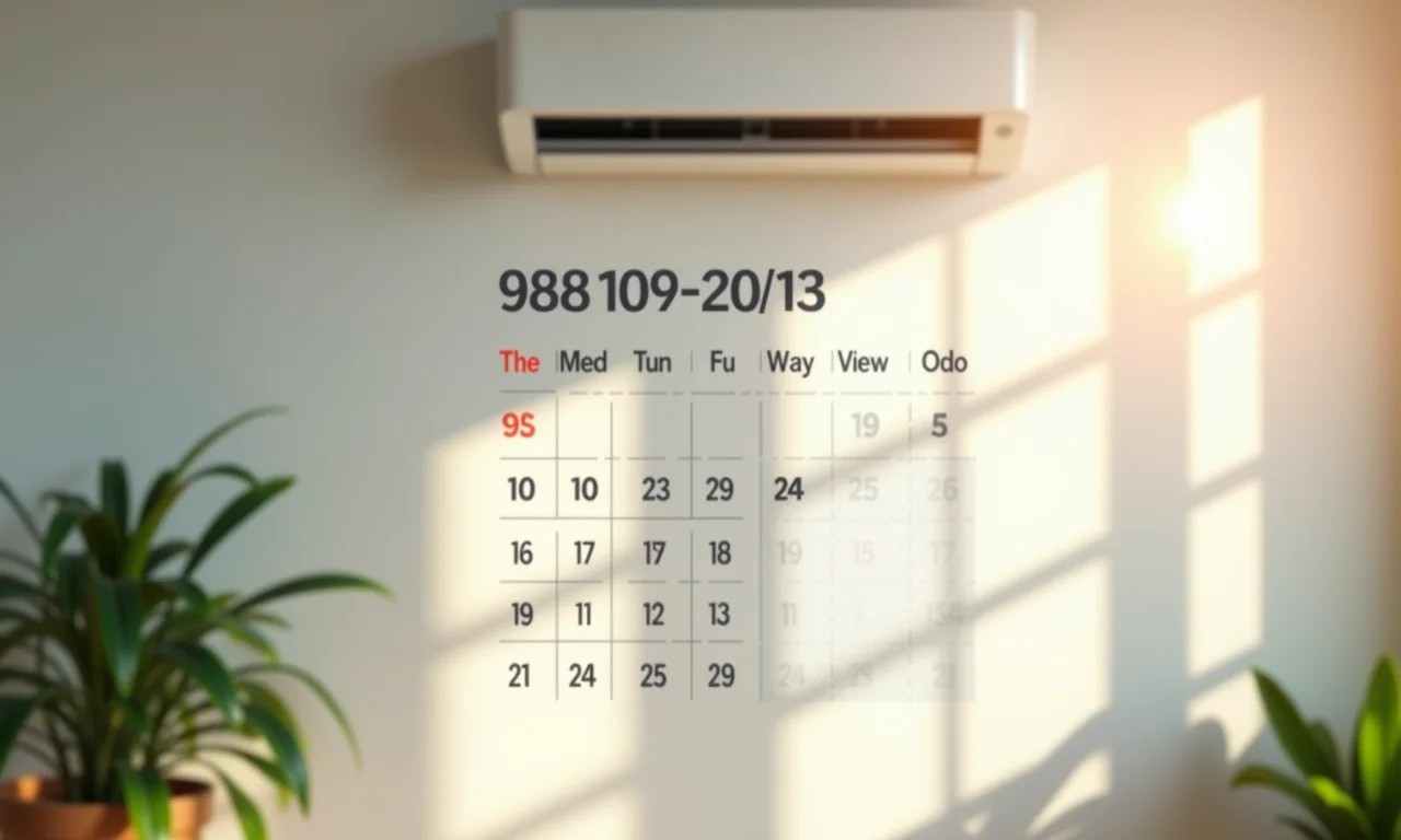 Calendário mostrando a passagem dos meses com um ar condicionado ao fundo.