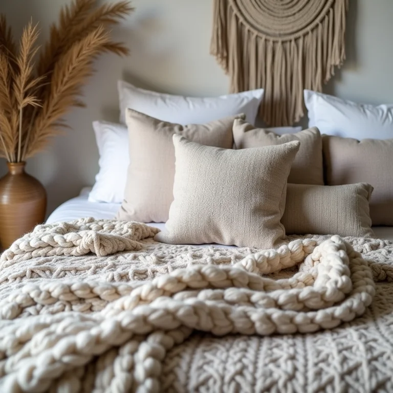 Cama boho com texturas aconchegantes