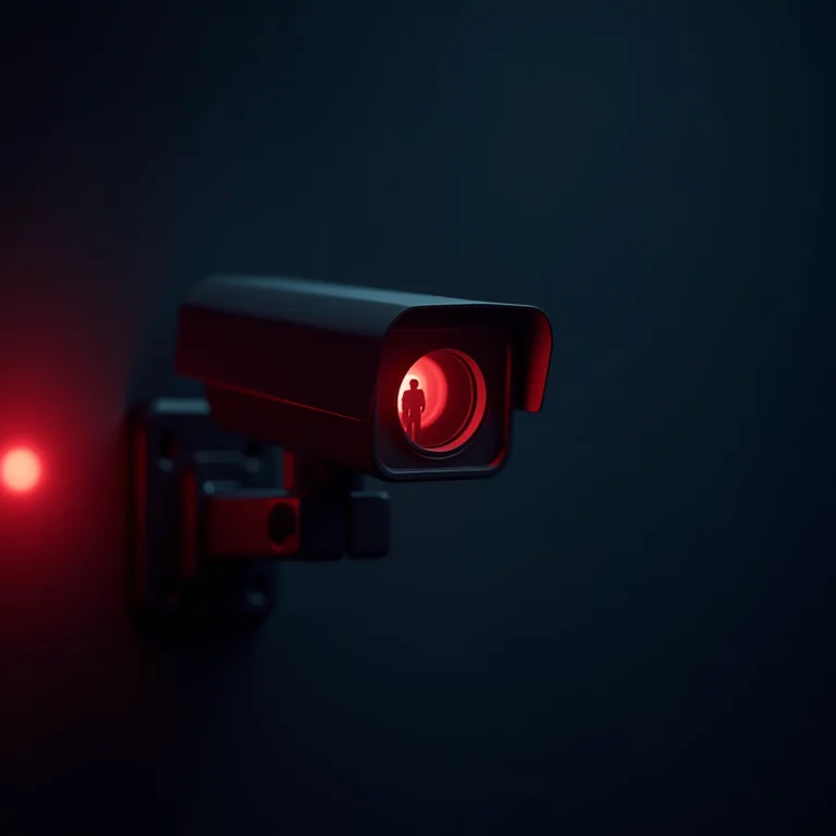 Câmera de segurança detectando intruso em ambiente escuro.