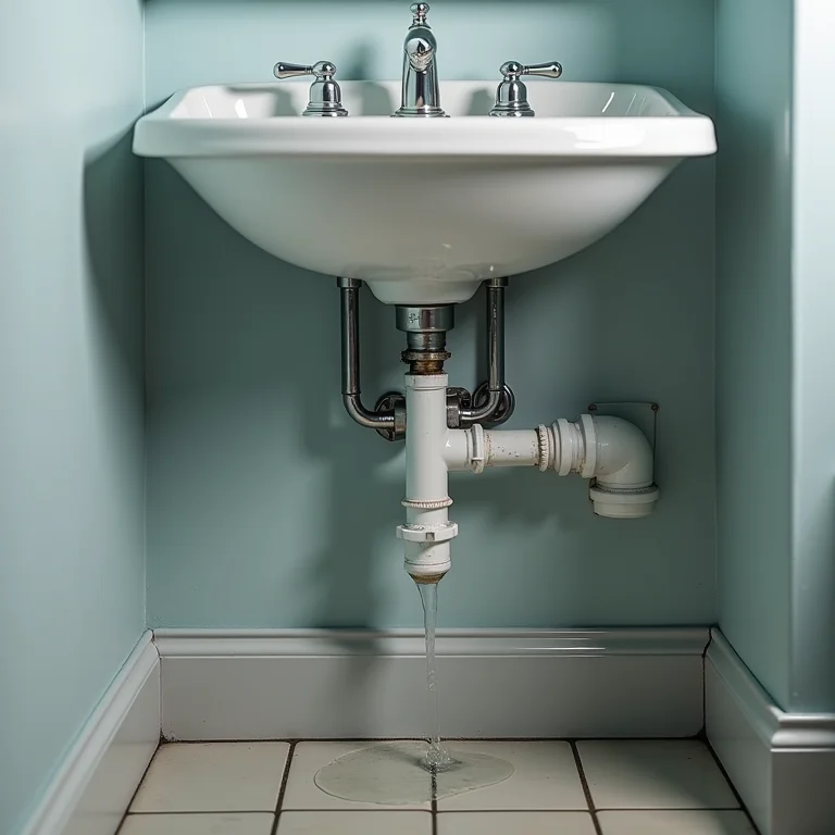 Canos de baixa qualidade com vazamento embaixo da pia do banheiro
