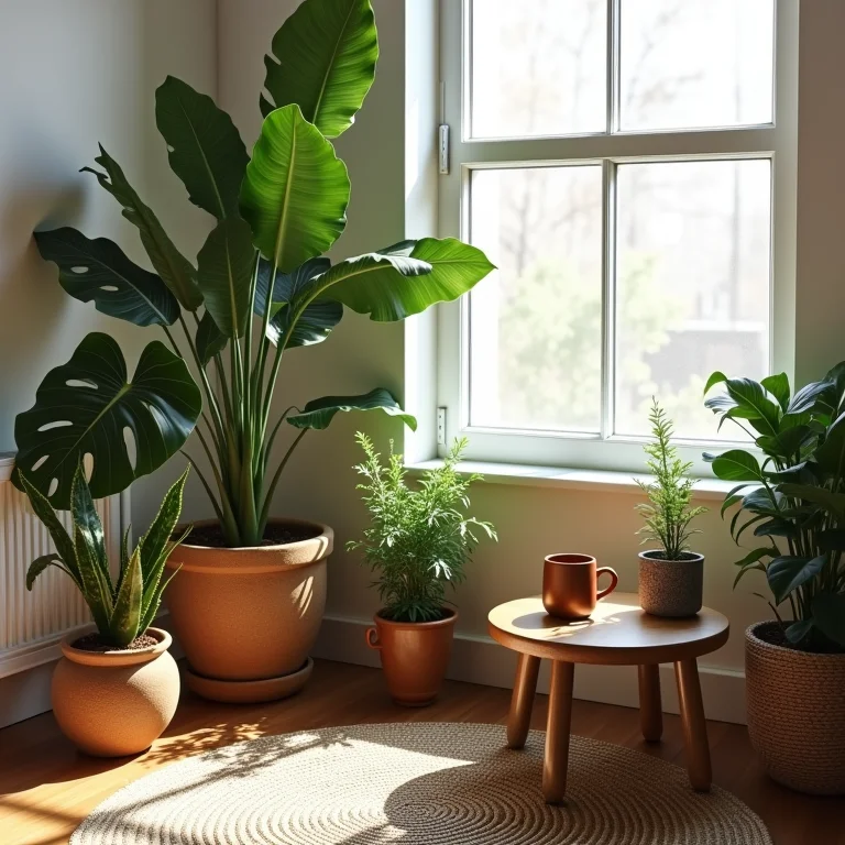 Canto de sala boho iluminado por luz natural
