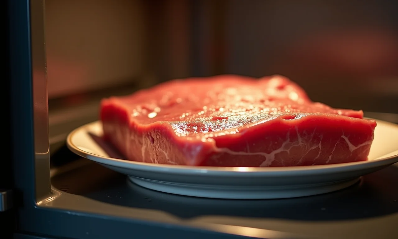 Carne descongelada perfeitamente no micro-ondas, sem bordas cozidas.