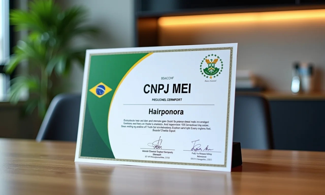 Certificado CNPJ MEI em mesa de escritório moderna.